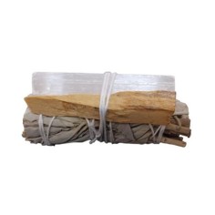 Atado de salvia blanca con palo santo y selenita