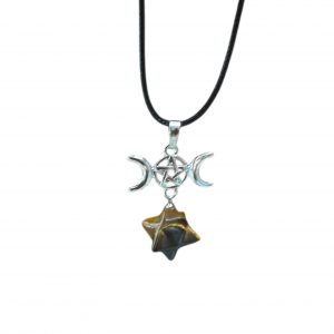 Merkaba triple luna con pentagrama ojo de tigre