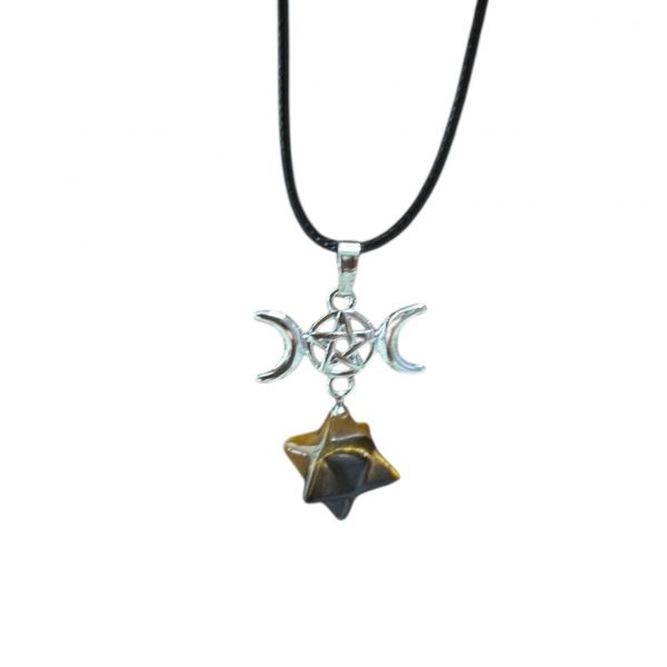 Merkaba triple luna con pentagrama ojo de tigre